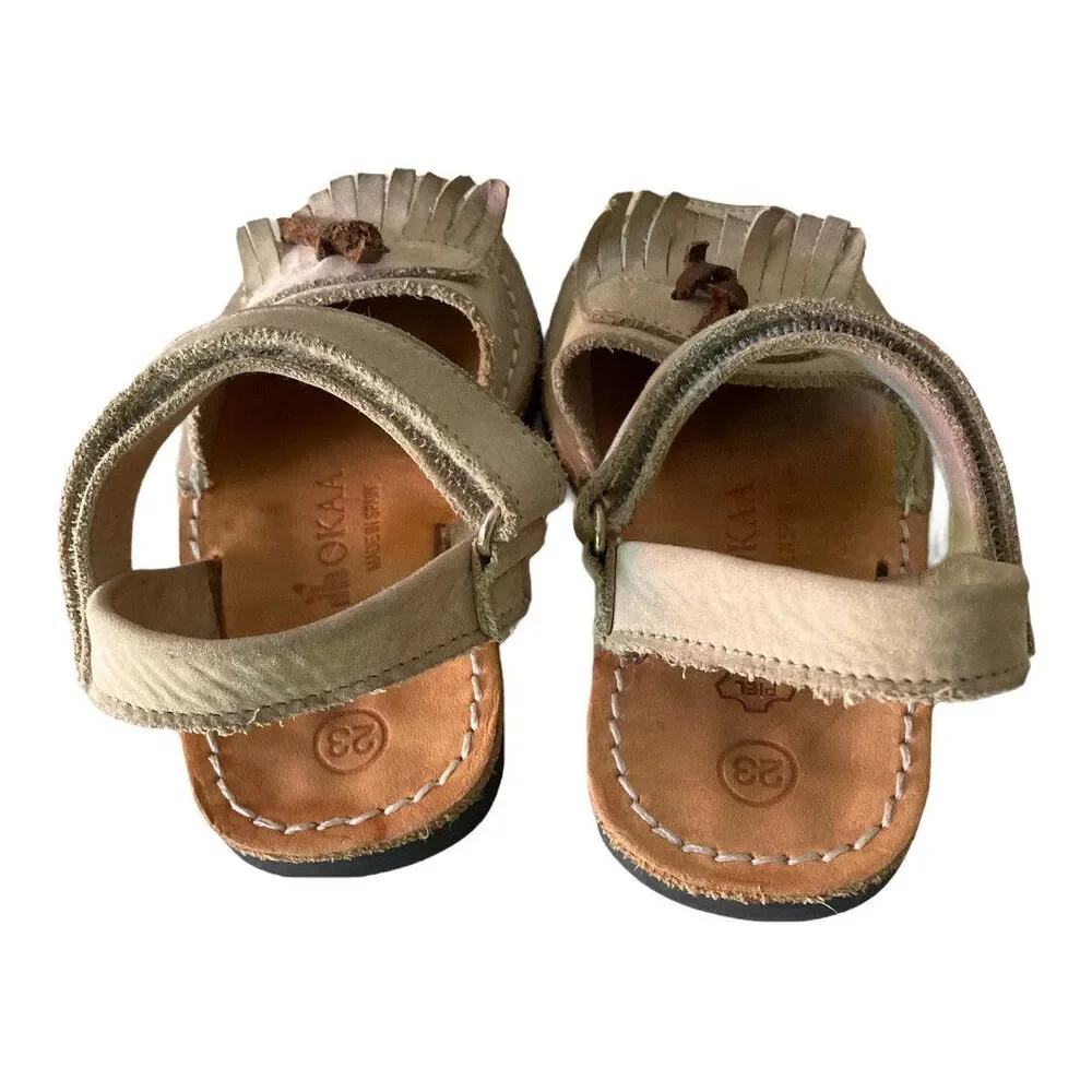 OKAA SPAIN Girls Tan Leather Fringe Sandals Size 23- US 6.5 Girls